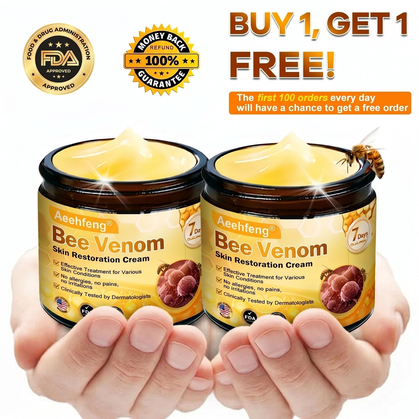 🔥 DERNIER JOUR -80 % 🔥 Aeehfeng® Crème Réparatrice Peau au Venin d’Abeille
